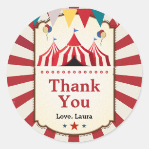 Sticker Rond Carnaval vintage Cirque Garçon Fille Anniversaire
