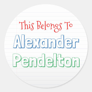 Sticker Rond Carnet coloré thème du thème de classe Nom de la c