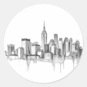 Sticker Rond Carnet de carbone urbain Skyline Sketch