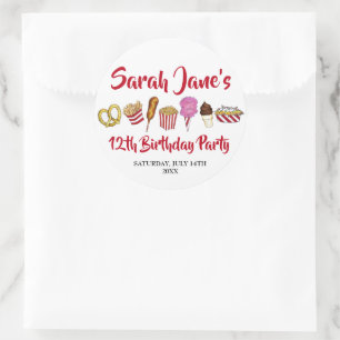 Sticker Rond Carnival Circus State Fair Foods Anniversaire Fête