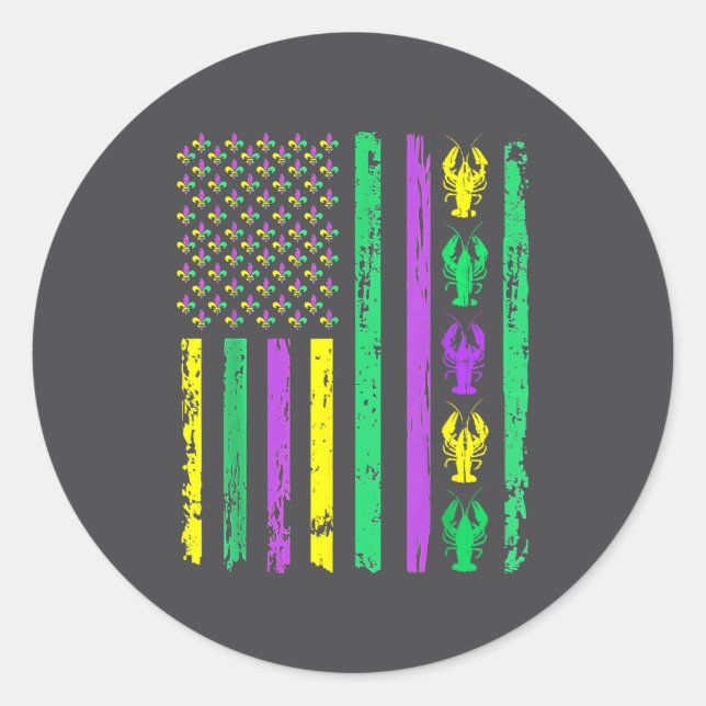 Sticker Rond Carnival Mardi Gras Usa American Flag Crawfish Par (Devant)