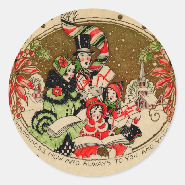 Sticker Rond Caroleurs de Noël (Devant)