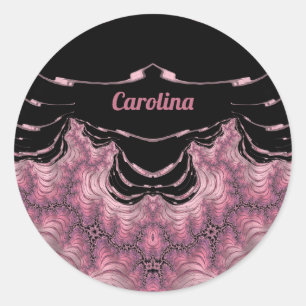Sticker Rond CAROLINA ~ Noir et rose ~