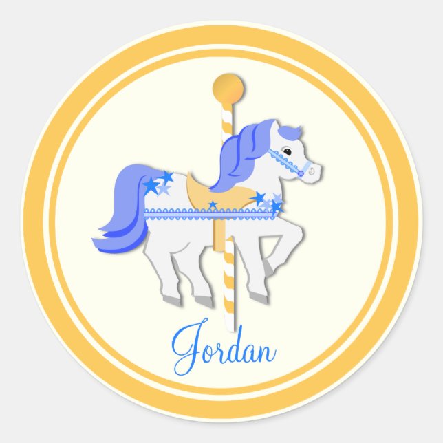 Sticker Rond Carousel Horse Blue Gold Stars (Devant)