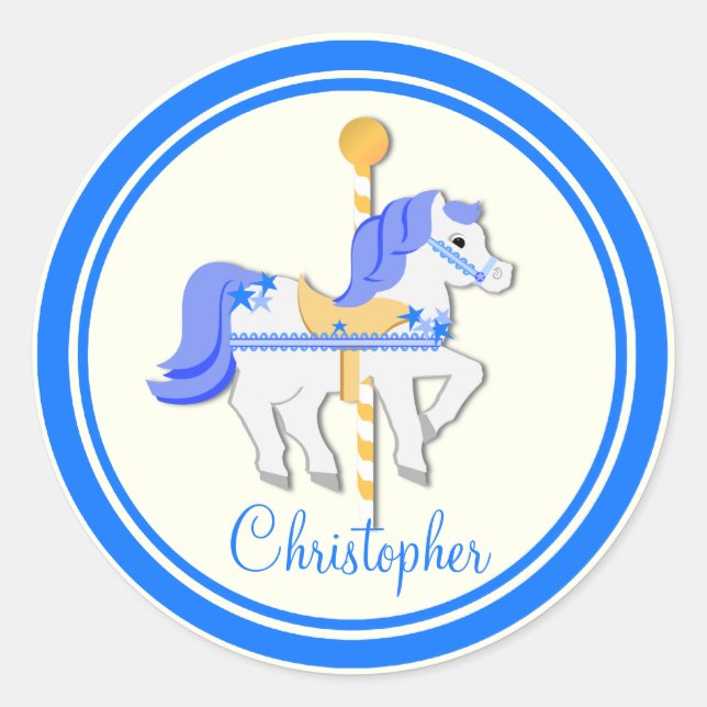 Sticker Rond Carousel Horse Blue Gold Stars (Devant)