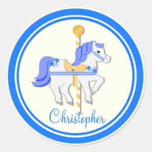 Sticker Rond Carousel Horse Blue Gold Stars