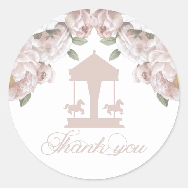 Sticker Rond Carousel Merci rose pâle (Devant)
