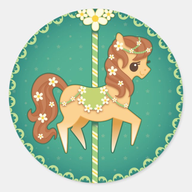 Sticker Rond Carousel Pony - Fleur marguerite (Devant)