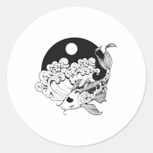 Sticker Rond Carpe japonaise koi avec Yin & Yang Arrière - plan