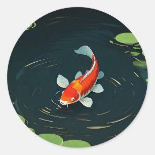 Sticker Rond Carpe Koï Étang de Lotus Sérénité