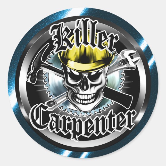 Sticker Rond Carpenter le crâne avec la dure jaune : Tueur Carp (Devant)
