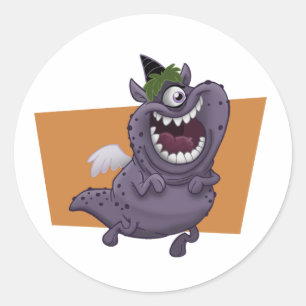 Sticker Rond Carré orange violet monstre volant