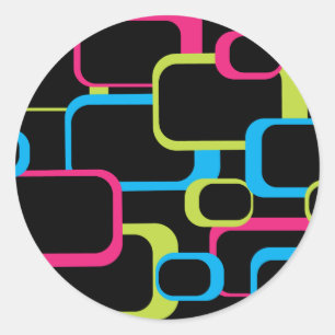 Sticker Rond Carré rétro bleu rose jolie