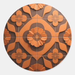 Sticker Rond Carreau géométrique à médaillon floral orange