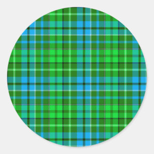 Sticker Rond Carreaux Bleu Et Vert Tartan Vert