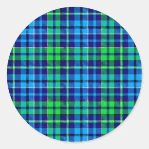Sticker Rond Carreaux Bleus Et Verts Tartan Bleu Marine