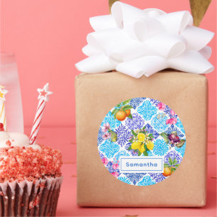 Sticker Rond Carreaux d'azulejos méditerranéens fleuris d'agrum