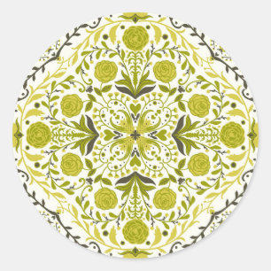 Sticker Rond Carreaux de fleurs en vert