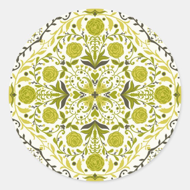 Sticker Rond Carreaux de fleurs en vert (Devant)