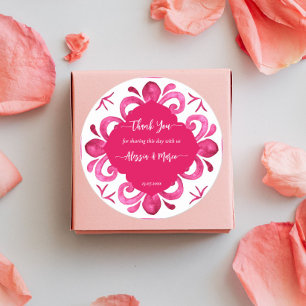 Sticker Rond Carreaux Fuchsia Majolica magenta personnalisés