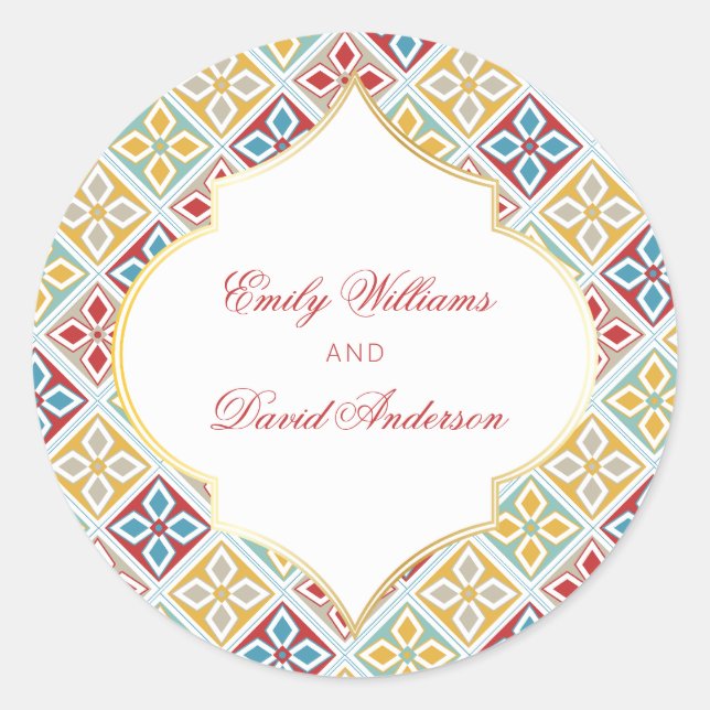 Sticker Rond Carreaux marocains motif rouge jaune  (Devant)