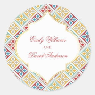Sticker Rond Carreaux marocains motif rouge jaune 