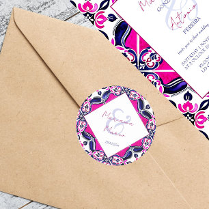 Sticker Rond Carreaux mexicains rose et bleu mariage