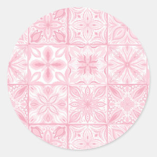 Sticker Rond Carreaux ornés en rose