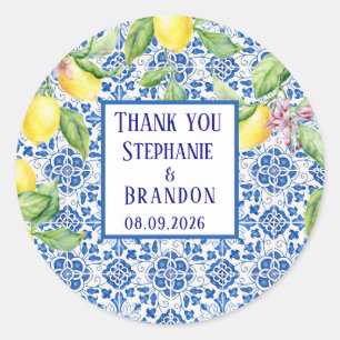 Sticker Rond Carreaux Portugais Citrons Mariage Méditerranéen