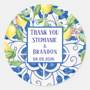 Sticker Rond Carreaux portugais Lemons Mariage méditerranéen