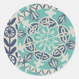 Sticker Rond Carrelage Batik Bleu I