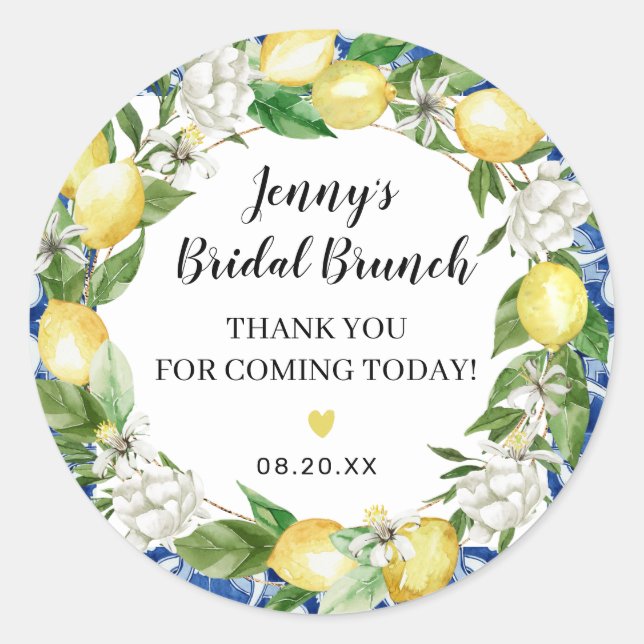 Sticker Rond Carrelage bleu Lemon Bridal Brunch (Devant)