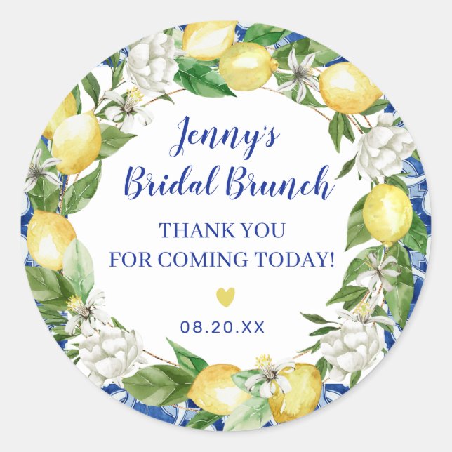 Sticker Rond Carrelage bleu Lemon Bridal Brunch (Devant)