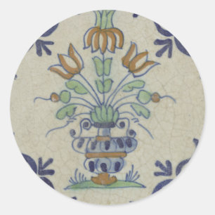 Sticker Rond Carrelage Delft Antique Pot de Fleur Céramique