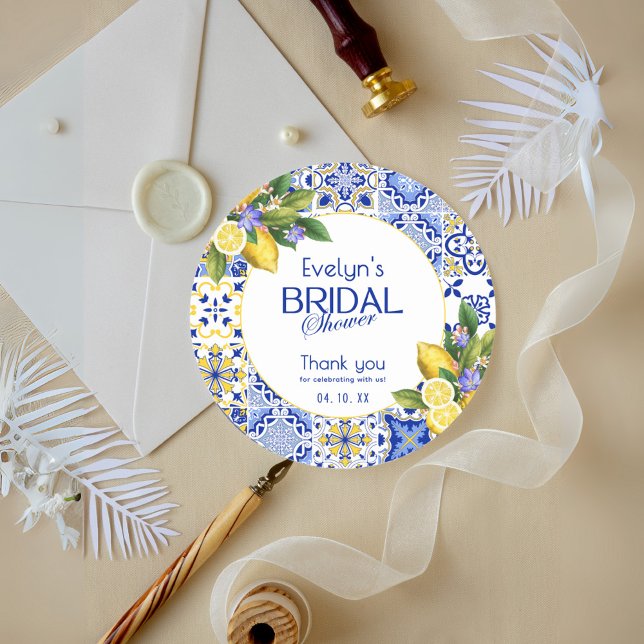 Sticker Rond Carrelage en mosaique italienne bleu Citrons Showe (Créateur téléchargé)