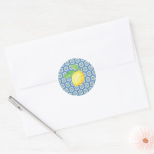 Sticker Rond Carrelage méditerranéen Aquarelle Mariage citron
