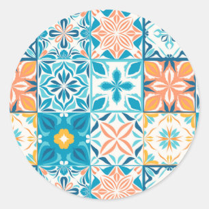 Sticker Rond Carrelage orange et bleu