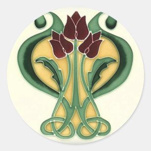 Sticker Rond Carrelage Rose Art Nouveau