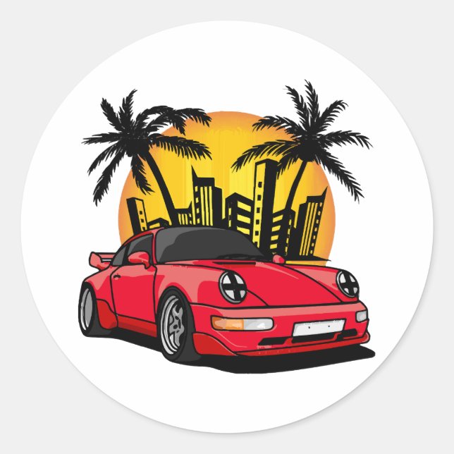 Sticker Rond Carrera rouge classique dans le coucher de soleil  (Devant)