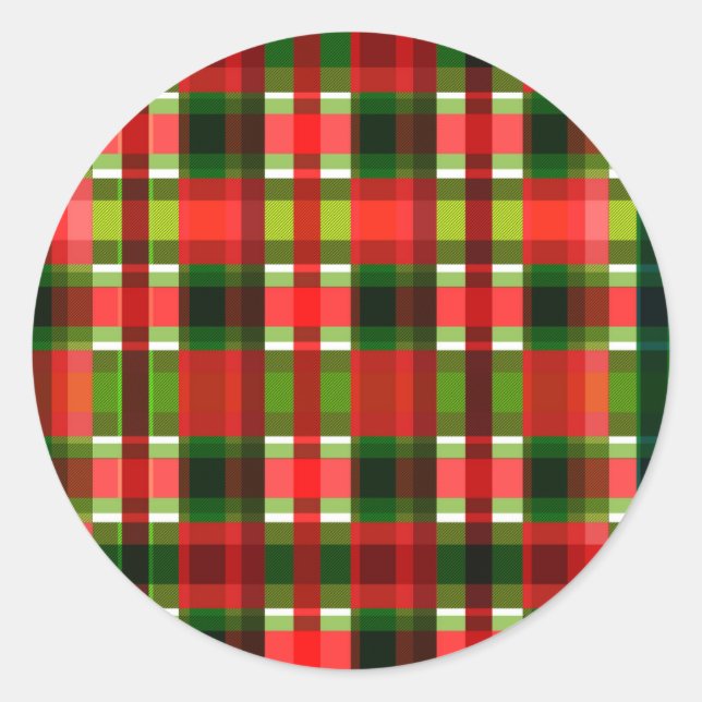 Sticker Rond Carrés à carreaux de Noël Buffalo Plaid (Devant)