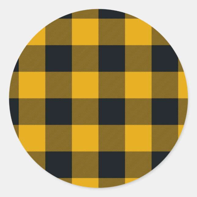 Sticker Rond Carrés à carreaux jaunes et noirs Buffalo Plaid (Devant)