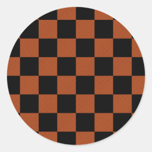 Sticker Rond Carrés à carreaux noirs et orange Buffalo Plaid