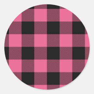 Sticker Rond Carrés à carreaux rose et noir Plaid de Buffalo
