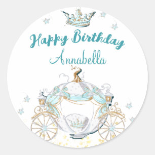 Sticker Rond Carrosse de princesse Cendrillon sarcelle et or