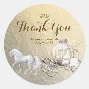 Sticker Rond Carrosse et licorne de conte de fées de la princes