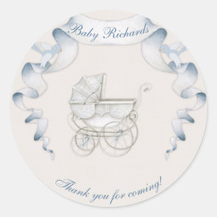 Sticker Rond Carrosse Vintage Gingham Bleu Ivoire