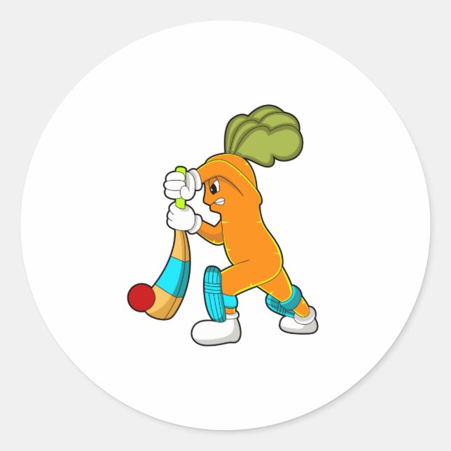 Sticker Rond Carrot at cricket with cricket bat (Devant)