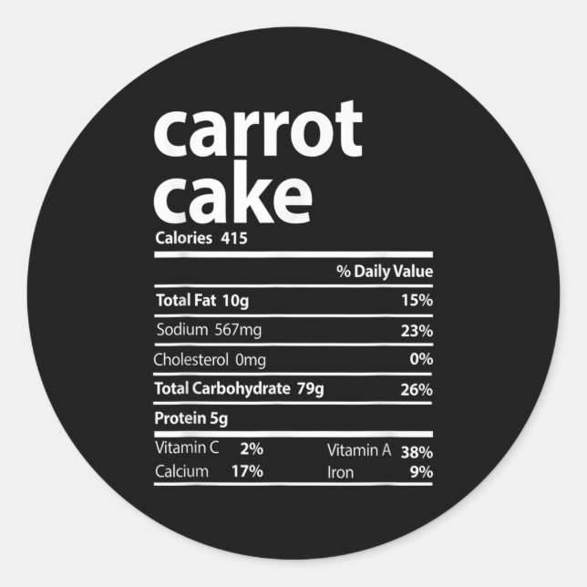 Sticker Rond Carrot Cake Nutrition Fiches Thanksgiving Noël (Devant)