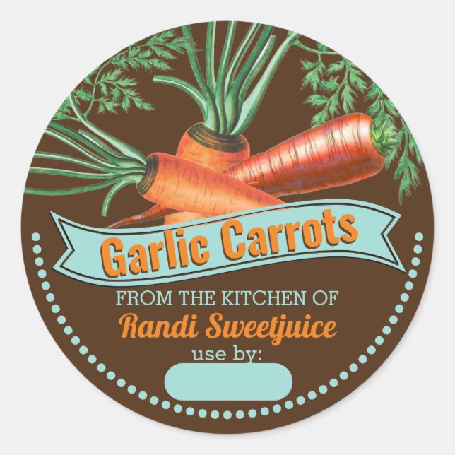 Sticker Rond Carrots personalized home canning homemade by (Devant)