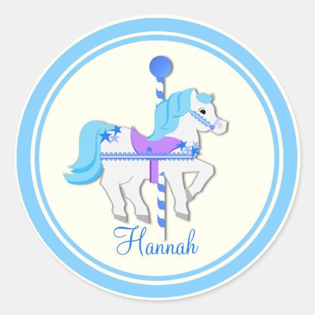 Sticker Rond Carrousel Peint Pony Blue Stars (Devant)